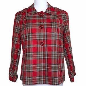 Christopher & Banks plaid button blazer jacket top